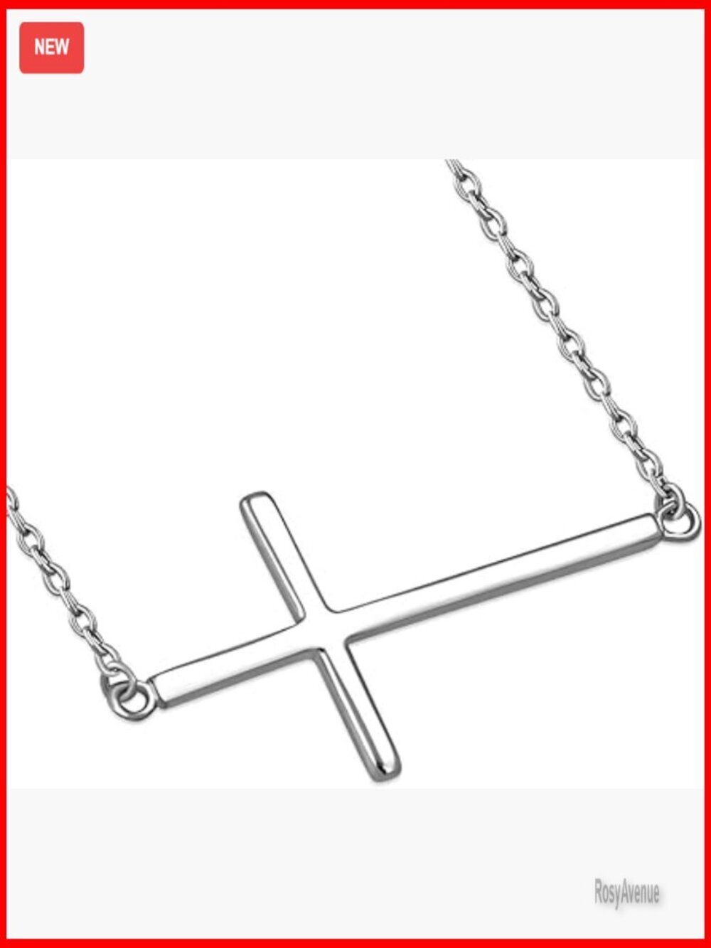 925 Sterling Silver Sideways Cross Necklace Adjustable Chain Minimalist